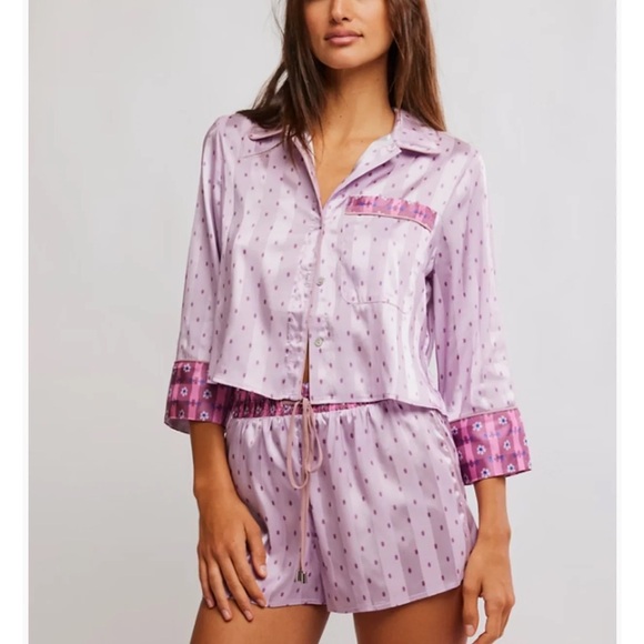 Free people pillow talk Women's satin Pajama Set nwt